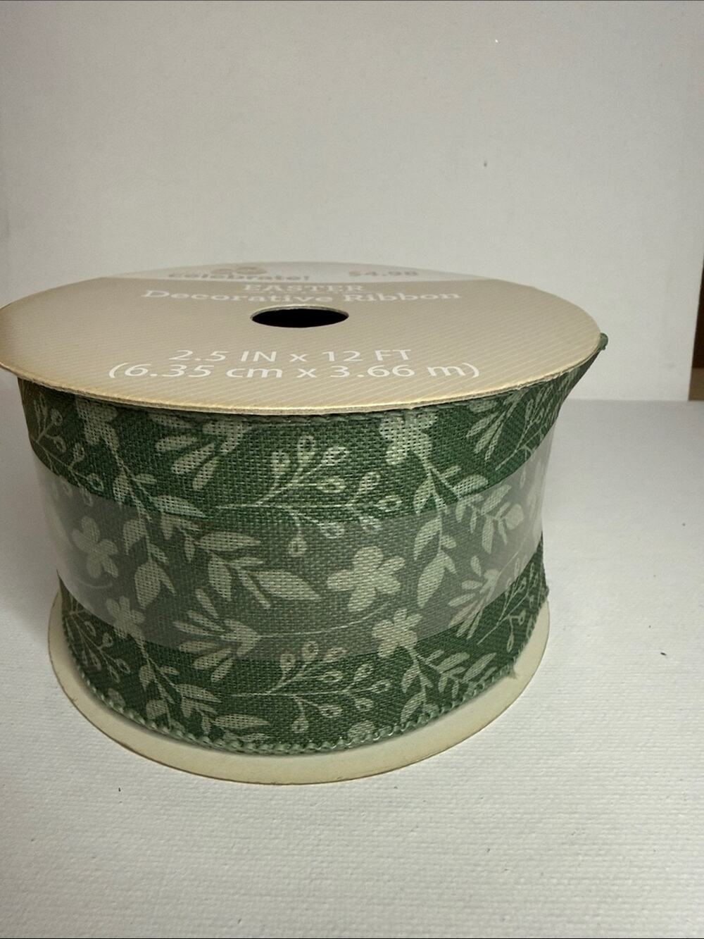 Easter Decorative Ribbon in Green – Floral Pattern 2.5in x 12ft
